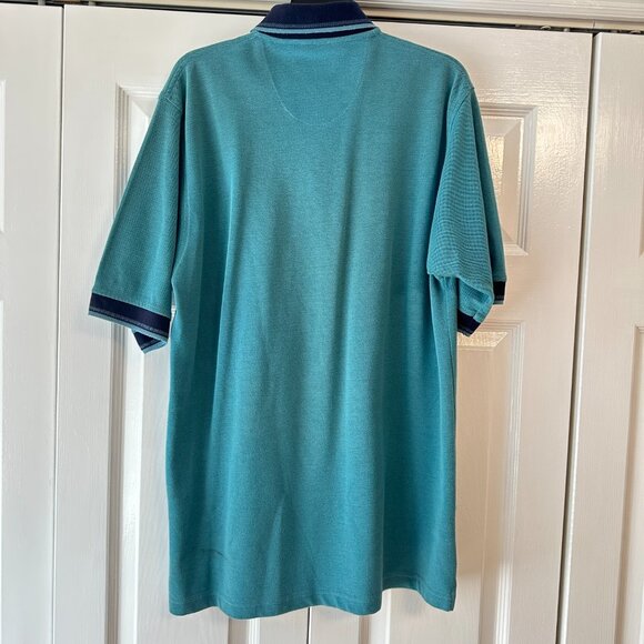 Bill Blass Mens Medium Button Short Sleeve Polo Shirt Green and Navy Blue Vtg - Picture 7 of 10
